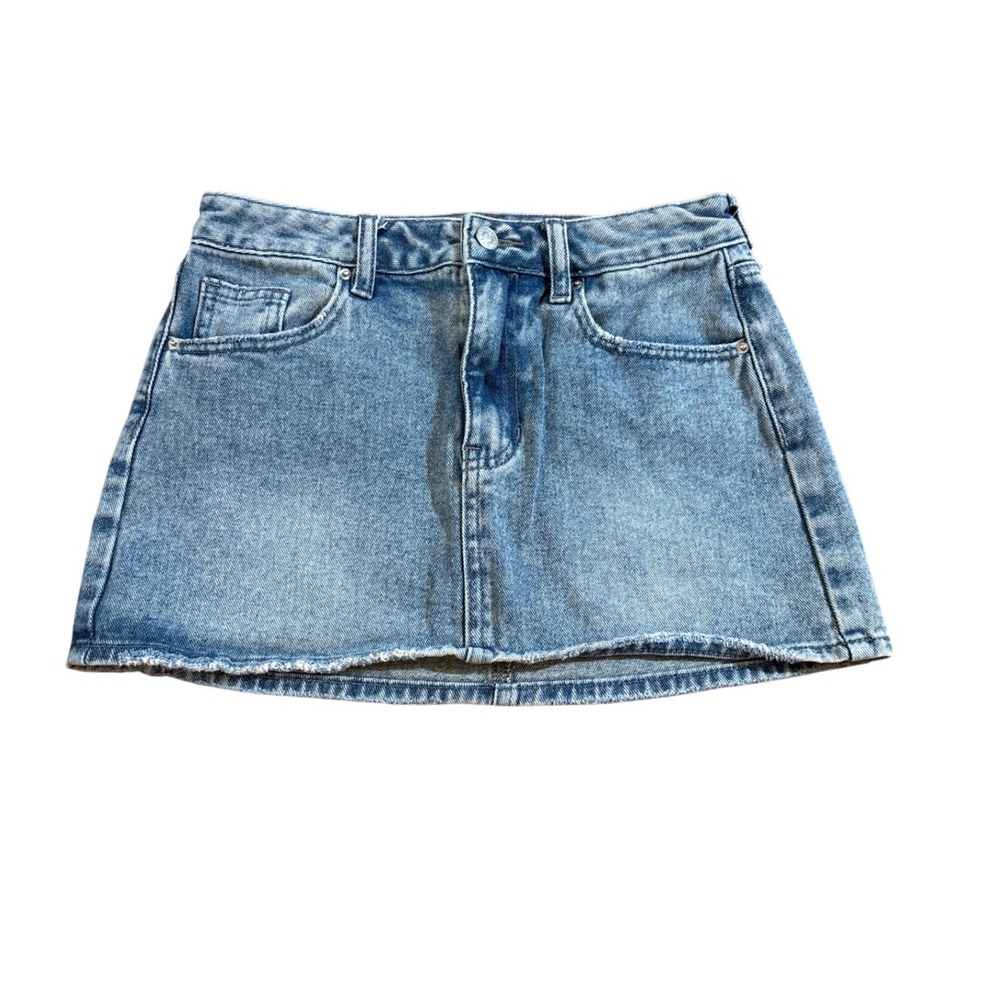 PacSun Denim Mini Skirt Women Blue Light Wash Raw Hem Vintage Style SIZE 26